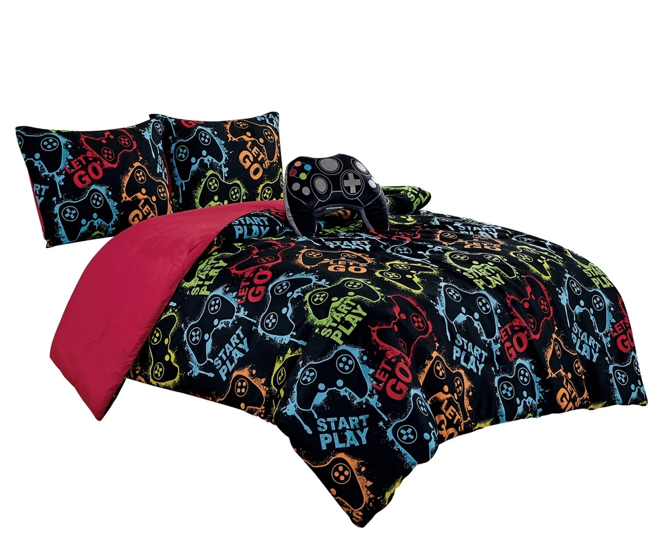 Gamer Bedding Video Games Kids Teens Boys Comforter Set w/ Gamepad Throw Pillow - Image 2 of 4
