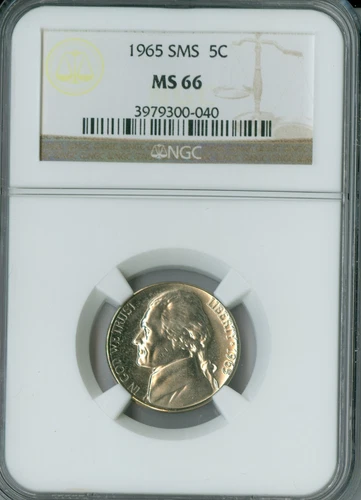1965 JEFFERSON NICKEL NGC MS66 SMS SPOTLESS  .