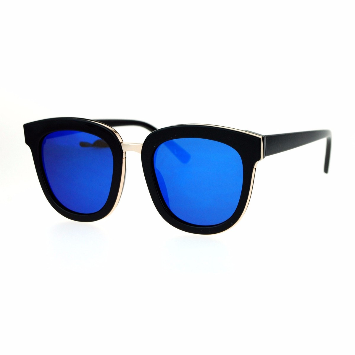 Women’s Blue Mirrored Sunglasses with Black Frame Black Narrow Acetate Cat-Eye Mirrored Sunglasses with Blue  main image 4