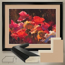 40W"x32H": POPPIES IN SUNSHINE by LEON ROULETTE - DOUBLE MATTE, GLASS and FRAME