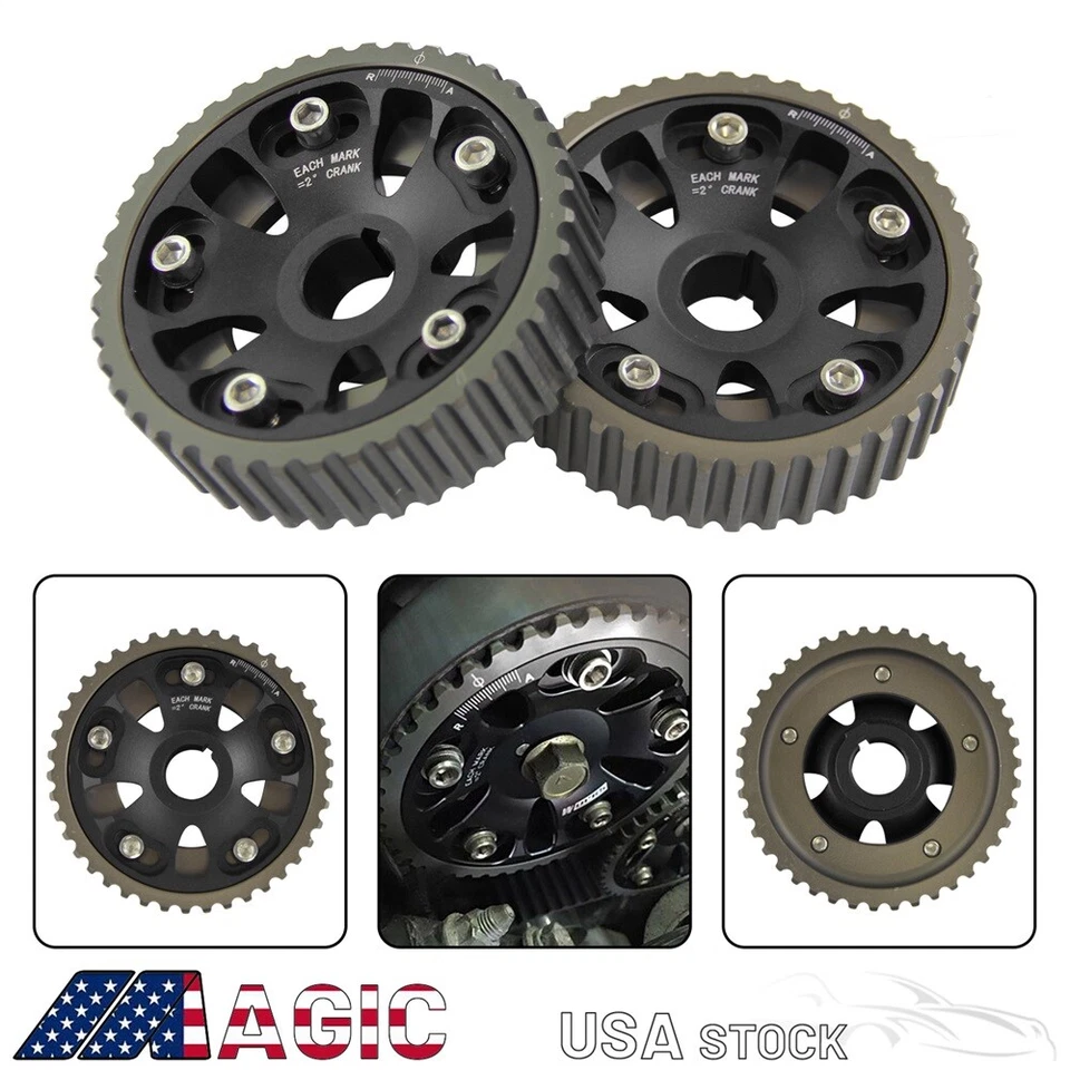 2 piezas engranajes de leva ajustables para 93-01 Honda Prelude H22 H22A1 H22A4 DOHC VTEC BK Foto 2 de 4