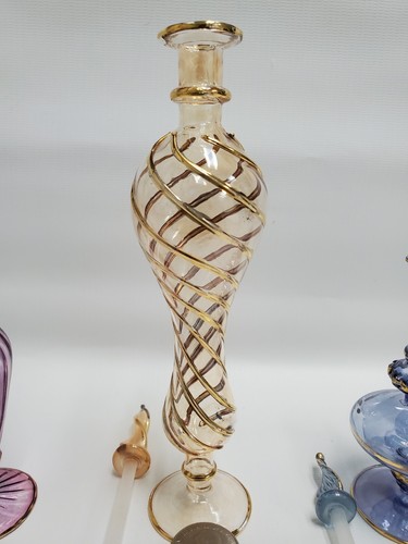 Set Of 3 Egyptian Art Glass Perfume Bottle Hand Blown Blue, Purple & Gold New - Picture 11 of 23