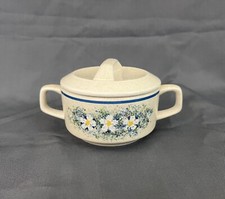Vintage Temper-ware Lenox Covered Sugar Bowl Dew Drops Dewdrops Blue Floral EUC