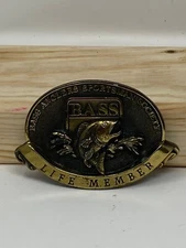 Solid Brass Bass Anglers Sportsman Society B.A.S.S. Life Member Belt Buckle