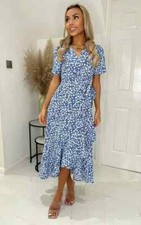Short Sleeve Floral Maxi Wrap Dress In Blue 553