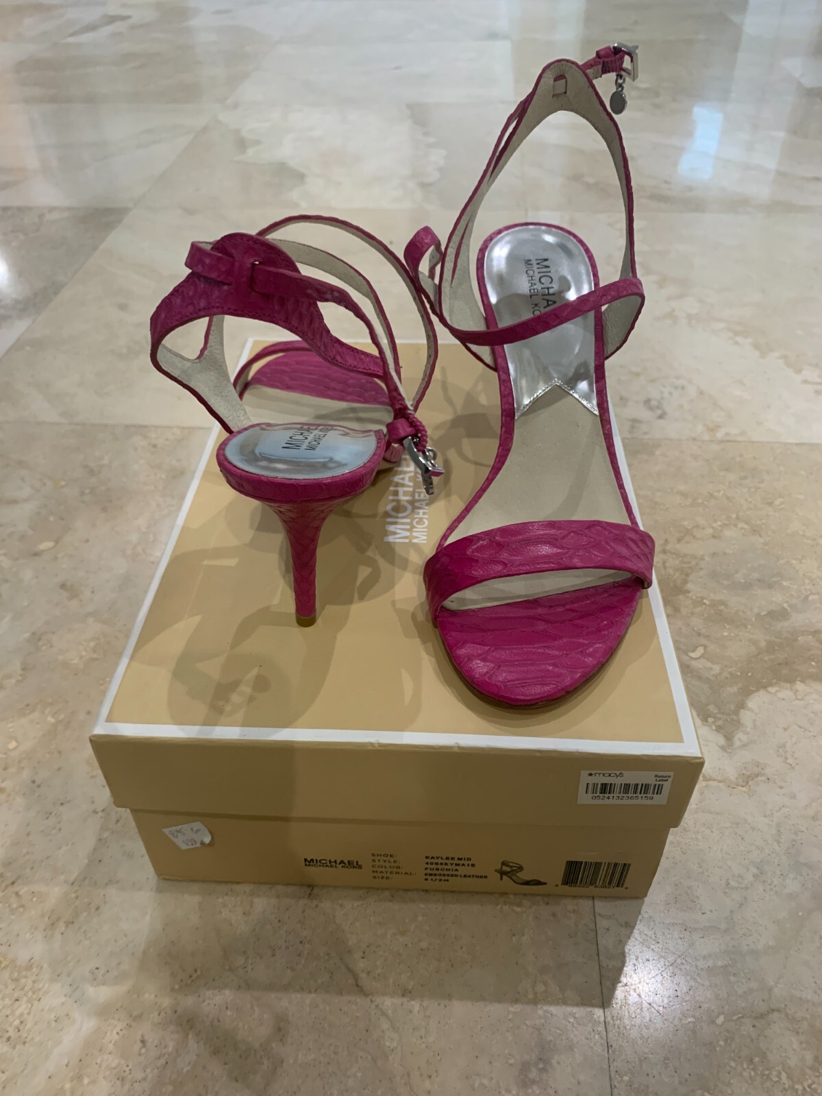 Michael Kors Womens Kaylee Mid Fuschia Leather Shoe Heels Size 6.5 NEW