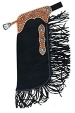 Showman Black Suede Leather Chinks w/ Floral Tooling