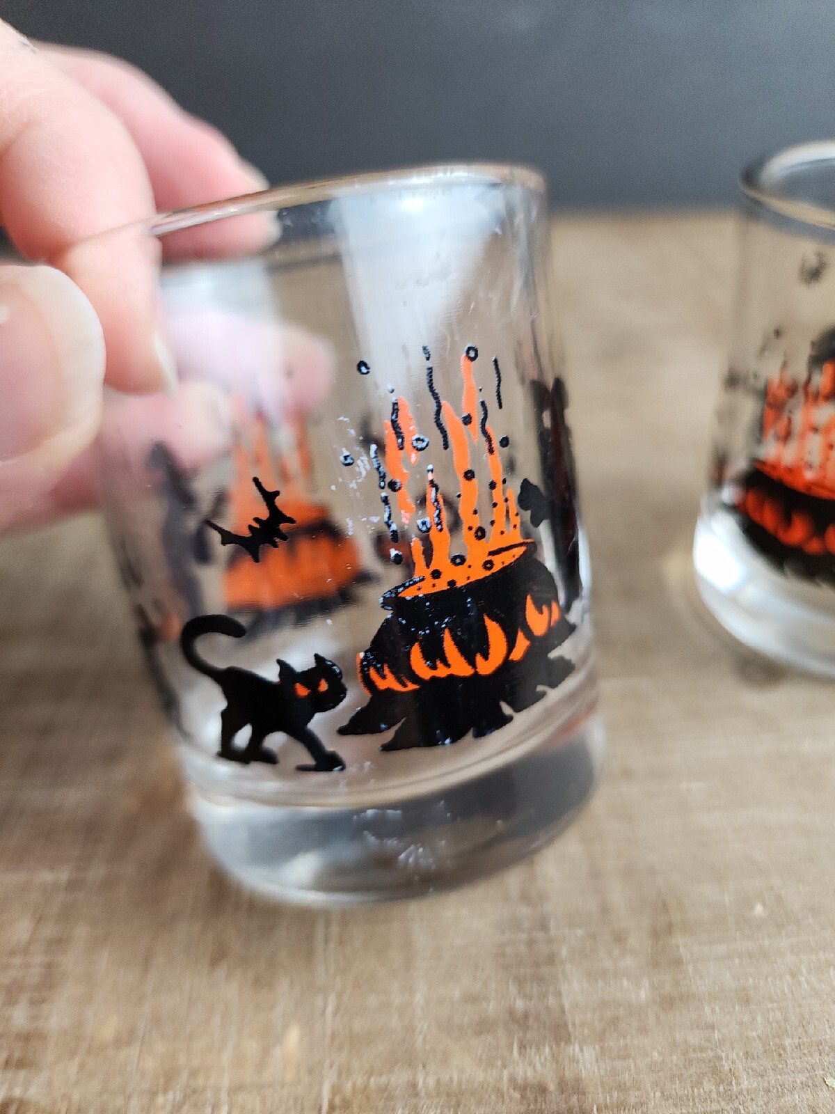 vintage halloween glass candle votives witches brew cat cauldron lot of
