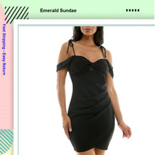 Emerald Sundae Juniors' Cold-Shoulder Bodycon Dress, BLACK, XS