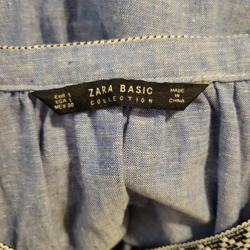 Zara Top Women's Large Blue Embroidered Aztec Linen Blend Long Sleeve - Picture 6 of 7