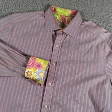 Robert Graham Shirt Men's L Pink Striped Button Up Colorful Flip Cuffs