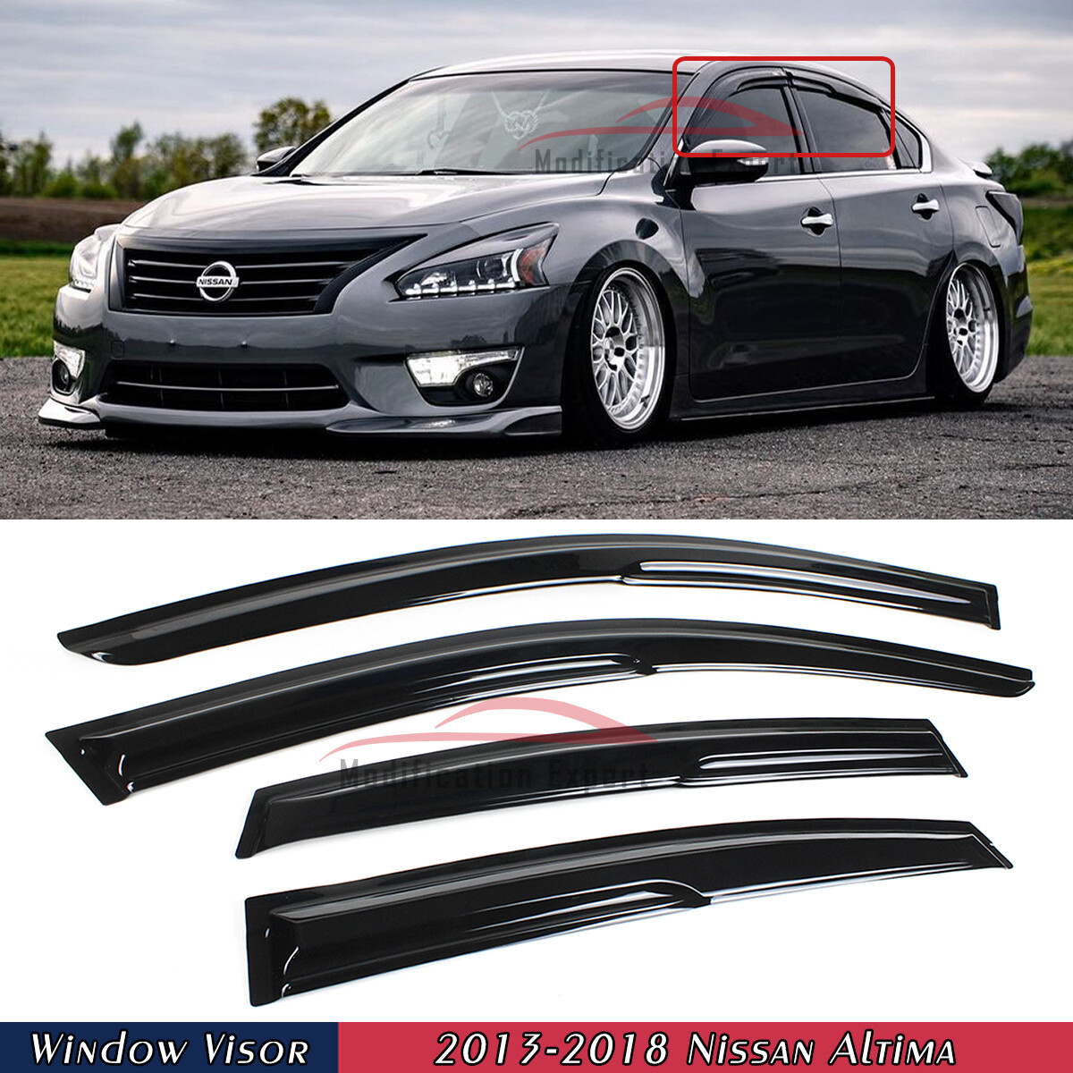 For 2013-2018 Nissan Altima JDM 3D Wavy Mugen Style Window Visors