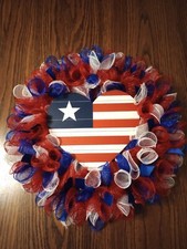 Fourth Of July Or Memorial Day Hand Made Wreath "New"