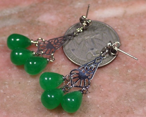 Weißgold Platte grün JADE Ohrringe hängen Träne Diamant Imitation 291089 - Bild 6 von 7