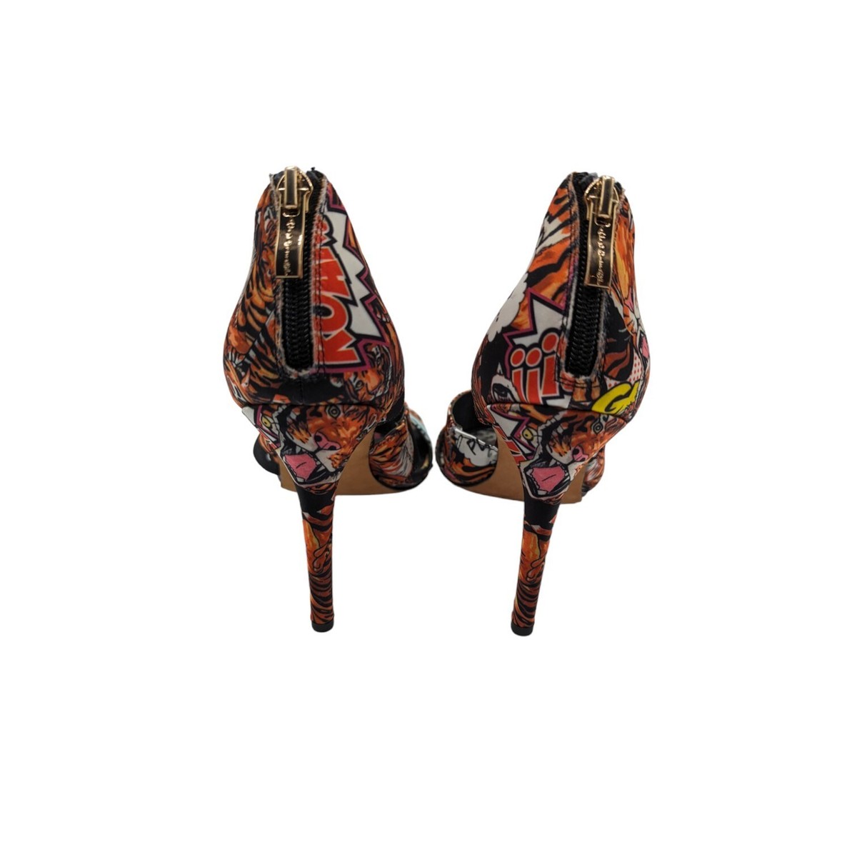 Nicole Miller Atelier Tiger Comic Print Open Toe Pump Shoes