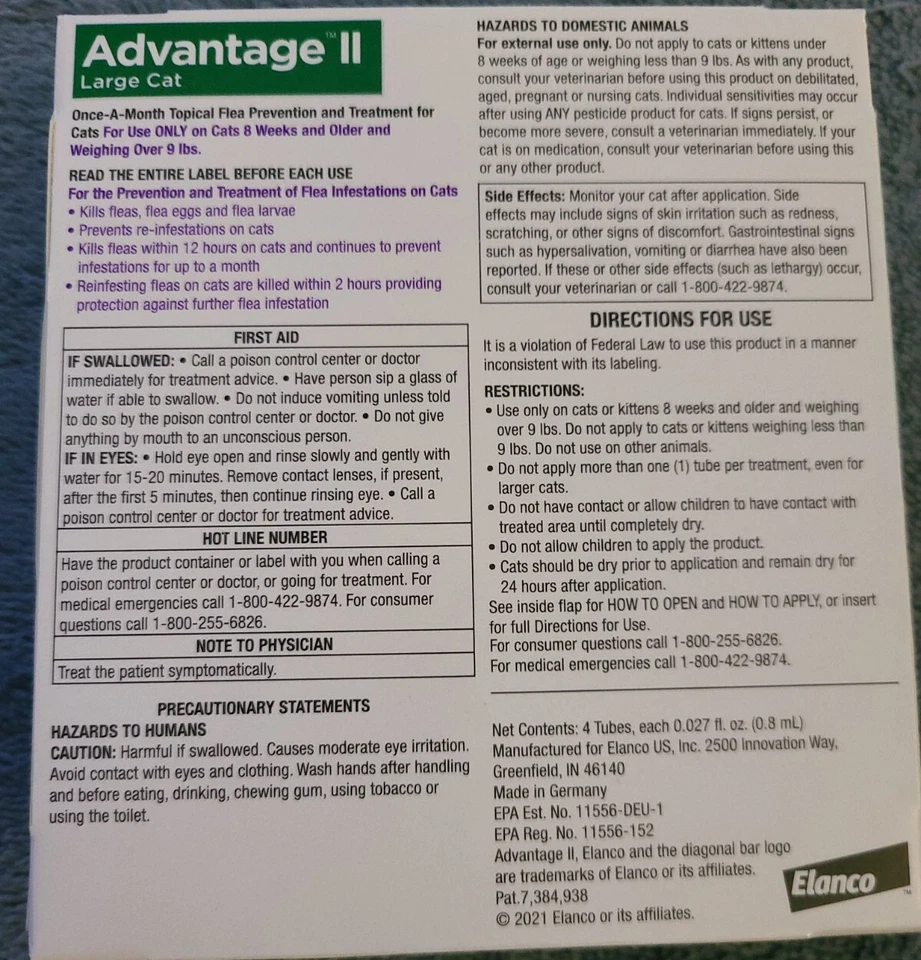 Advantage II para gatos de más de 9 libras - Paquete de 4 - Aprobado por la EPA de EE. UU. -  Foto 2 de 4