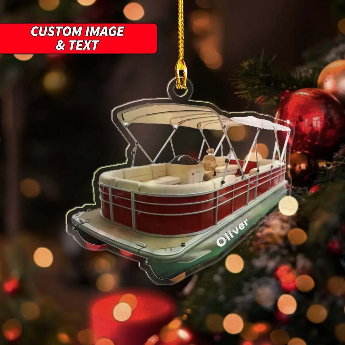 Personalized Red Pontoon Boat Christmas Ornament  Custom Pontoon Boat Keychain O