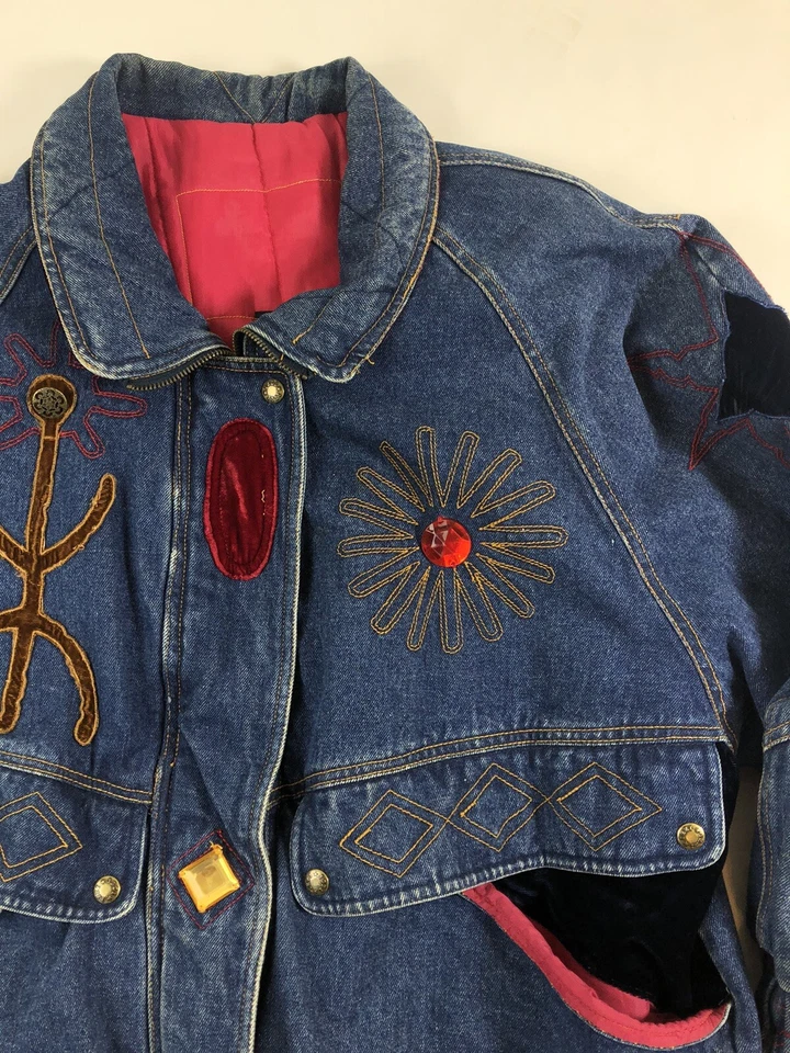 Chaqueta aislante de terciopelo adornada bordada IZZI Boho vintage años 80 90 M Foto 2 de 4