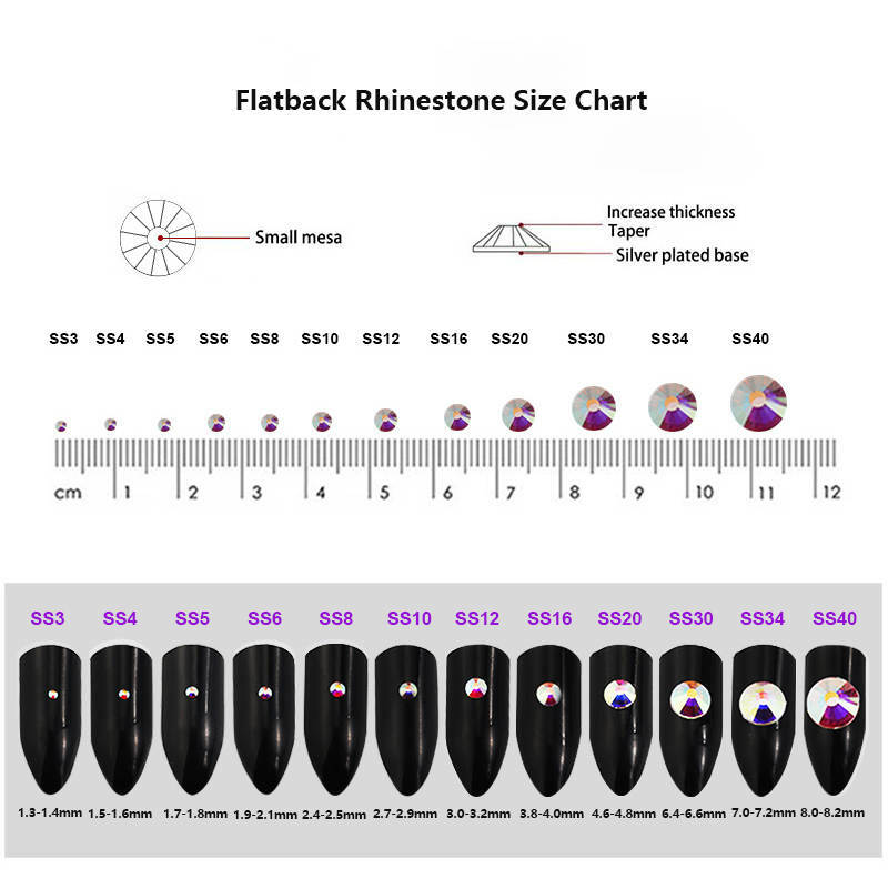 Hotfix Rhinestone Machine Cut Stone Sizes SS6 - SS16 - Siam