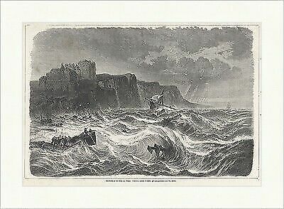 Naufrage sur la côte de Dieppe Weber tempête vagues bateaux gravure sur bois E 18086 - Photo 1 sur 1
