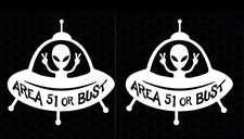 Area 51 or Bust Alien Two White Vinyl Decals Car Truck Windows laptop notebook