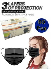  50 PACK Black Kids Face Mask Toddler Child Masks Disposal 3 lyers USA Seller