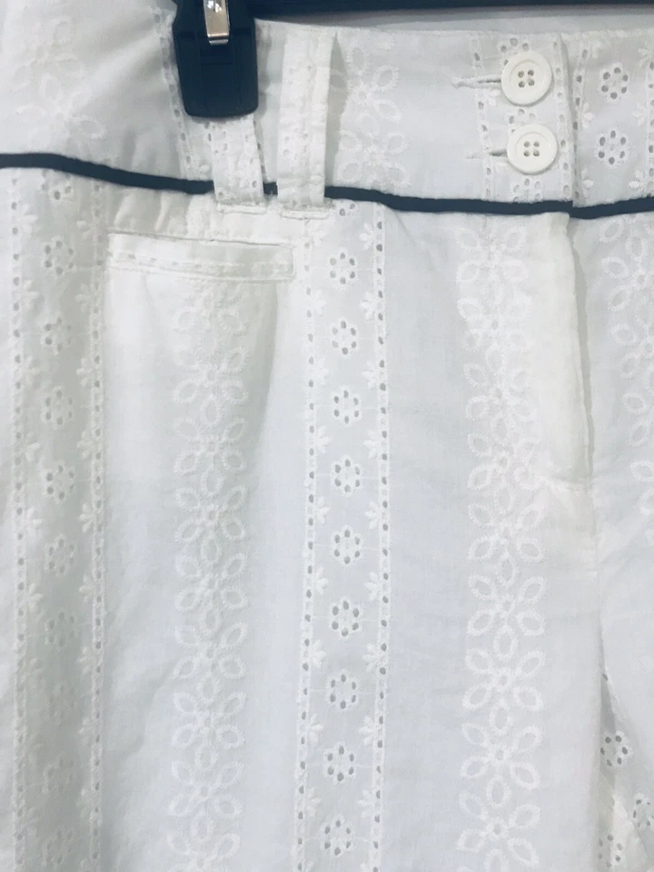 Hermosos Pantalones Oscar De La Renta Pierna Ancha Bordados Playa Blancos Mujer Talla 10 Foto 3 de 4