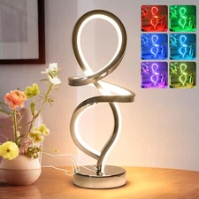 Mayful Modern Table Lamp, RGB Table Lamp，LED Spiral Lamp, Silver Bedside 