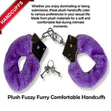 Plush Fuzzy Furry Comfortable Handcuffs Ankle Restraints with Keys Color Purple
