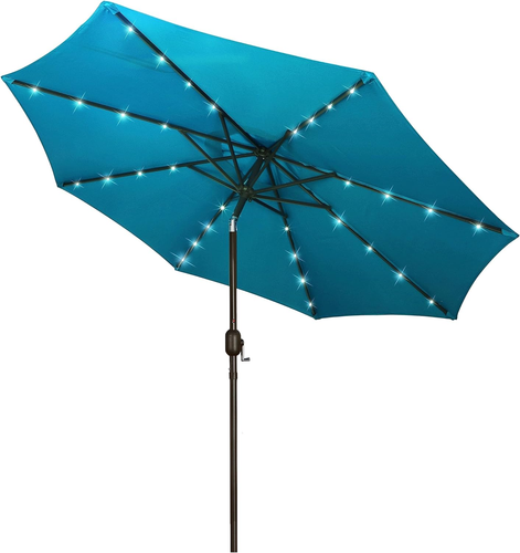9 Ft Solar Umbrella 32 LED Lighted Patio Umbrella with Tilt and Crank