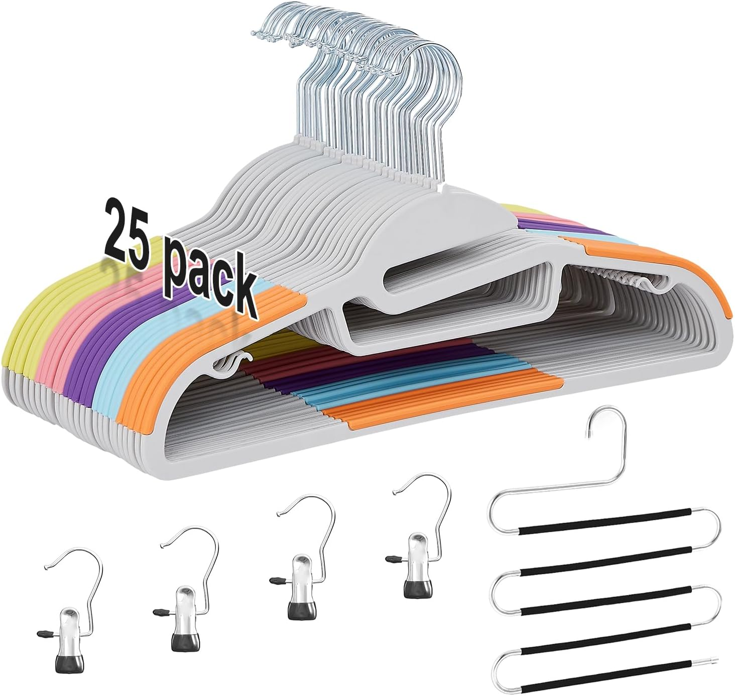 25 Pack Premium Plastic Coat Hangers - Non-Slip Heavy Duty Clothes Hangers