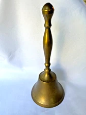 Vintage All BRASS School House Hand Dinner BELL 8.5”  Antique Original