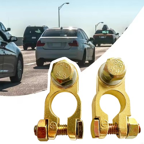 2x Solid Brass Battery Terminal Connector Top Post End Clamps Set for Car Marine - Picture 3 of 15