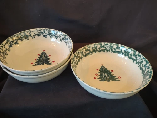 Set of 3 Vintage Tienshan FolkCraft Winter Wonderland Christmas Tree Bowls 6 5/8