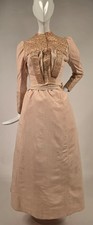 PETAL PINK VICTORIAN 1890 S PINK CREPE DRESS W IVORY LACE COVERED SATIN