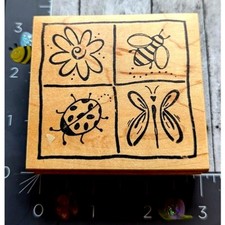 Great Impressions Flowers Insects Butterfly Squares G05 Rubber Stamp Wood F61