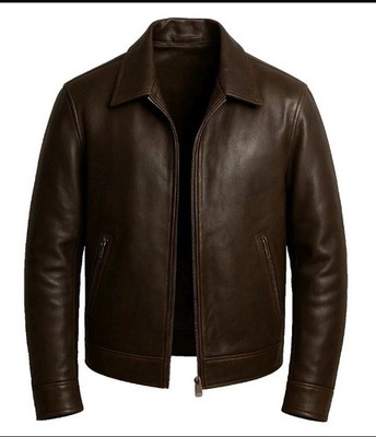 Men s Brown Genuine Leather Jacket   Classic Bomber Style   Premium Real Leather