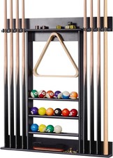 Solid Pine Pool Cue Rack - 8 Cue Wall Holder for Billiard Room or Club