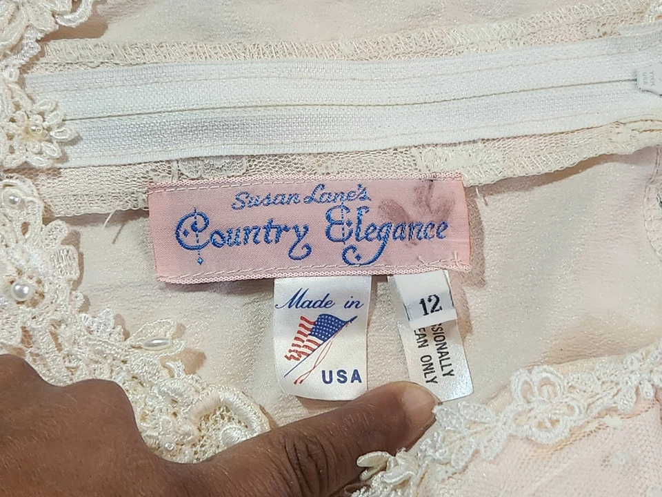 Vestido Vintage Susan Lanes Country Elegance Mujer 12 Rosa Claro Crema Encaje Foto 4 de 4