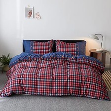 100 Cotton Buffalo Check Plaid Printed Duvet Cover Set, 3 Pieces King Red