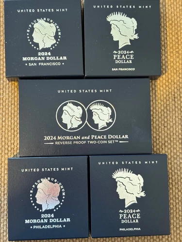 2024 Morgan Peace Silver Dollar 6-Coin Set Unc, Proof, Reverse Proof in OGP/COA