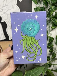 Hand Painted Airplant Jellyfish Acrylic Painting 4x6” Thick Edge Gallery Canvas 