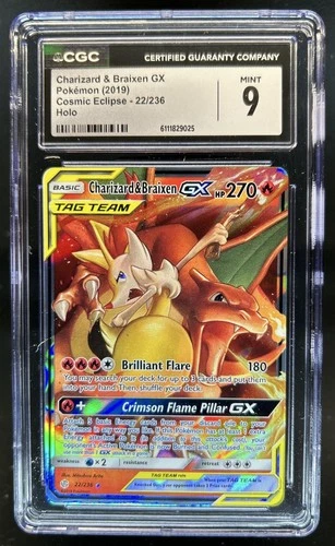 2019 Pokemon SM Cosmic Eclipse Charizard Braixen Tag Team Holo #22/236 CGC 9