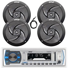 Pyle PLMRB29W Marine Bluetooth Receiver, 4x 5.25" 180W Black Speakers, Antenna