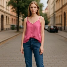 Torrid Pink Eyelet Tank Top Lace Trim Button Front Sleeveless Size 2