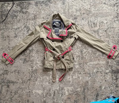 Superdry Trenchcoat Damen S Beige Pink Details Gürtel Vintage Y2K Jacke Mantel