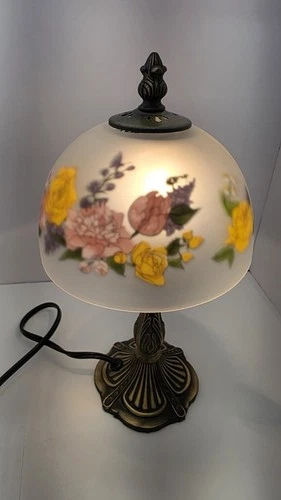 VTG Shanghai Union Arts Craft Co Romantic Flowers Lamp Frosted Reverse Print 12”