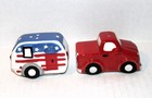 RED Pickup TRUCK with PATRIOTIC Camper SALT and PEPPER SHAKERS Set — photo 1