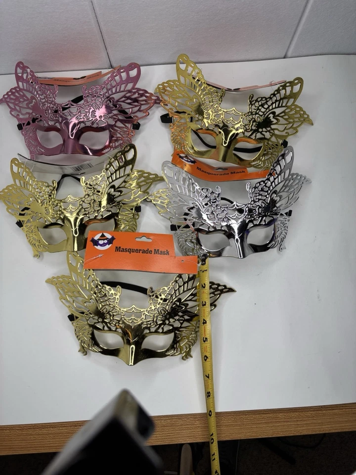 Juego de 5 Máscaras de Mascarada Nuevas Dorado Plata Metálico Rosa Cualquier Fiesta Digna Foto 3 de 4