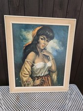 60er Ölbild Öldruck Zigeunerin Bild Mid Century Juanita Deko 50s Vintage Art